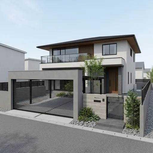 シンプル × クローズ のAI生成後の外構デザイン