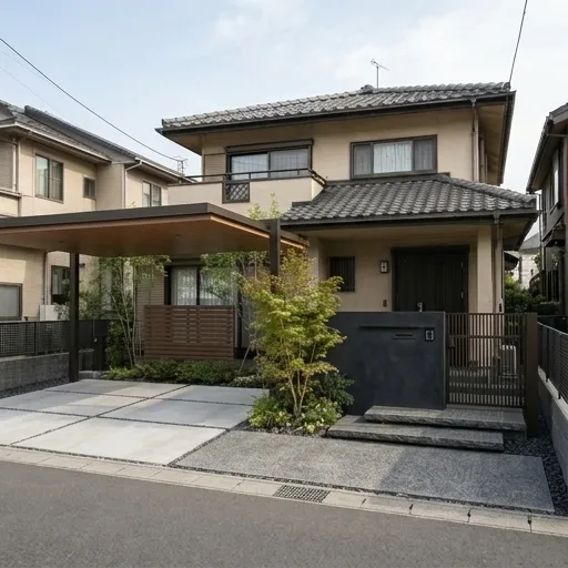 和モダン × セミクローズ のAI生成後の外構デザイン